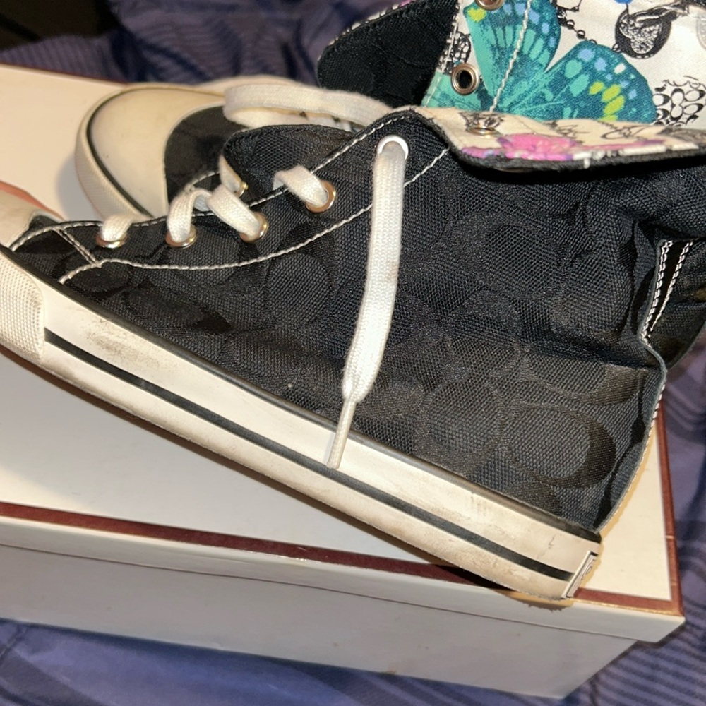 Coach Black and White High-Top Sneakers with Butterfly Lining - Picture 7 of 12